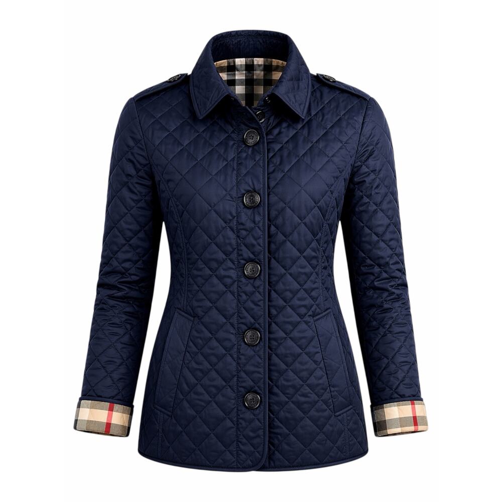 Burberry Ashurst Diamond Quilted Jacket Check Lining Dark Blue Size XS - Picture 2 of 14